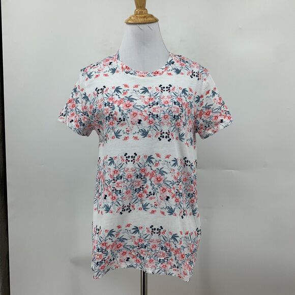 Lucky Brand Shirt Womens S White Botanical Print Cotton Crew Neck Short Sleeve - Picture 2 of 14